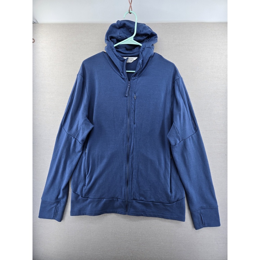 Icebreaker Quantum IV 260 Merino Wool Hybrid Hoodie XL Mens LS Full Zip Blue
